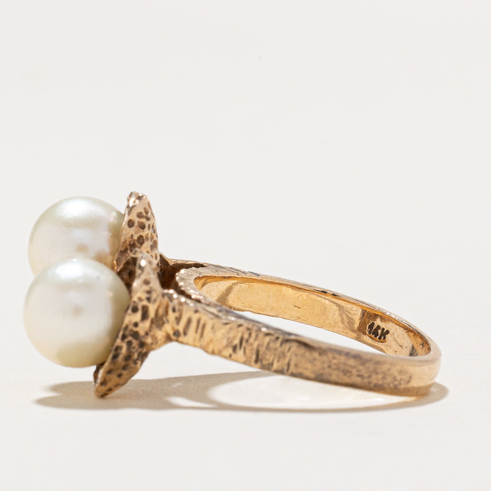 Toi et Moi Pearl Ring - 14K Gold Plated Stackable Ring for Women, Size 4.25 | Perfect for Engagement, Anniversary, Valentine's Day Gift & Everyday Elegance