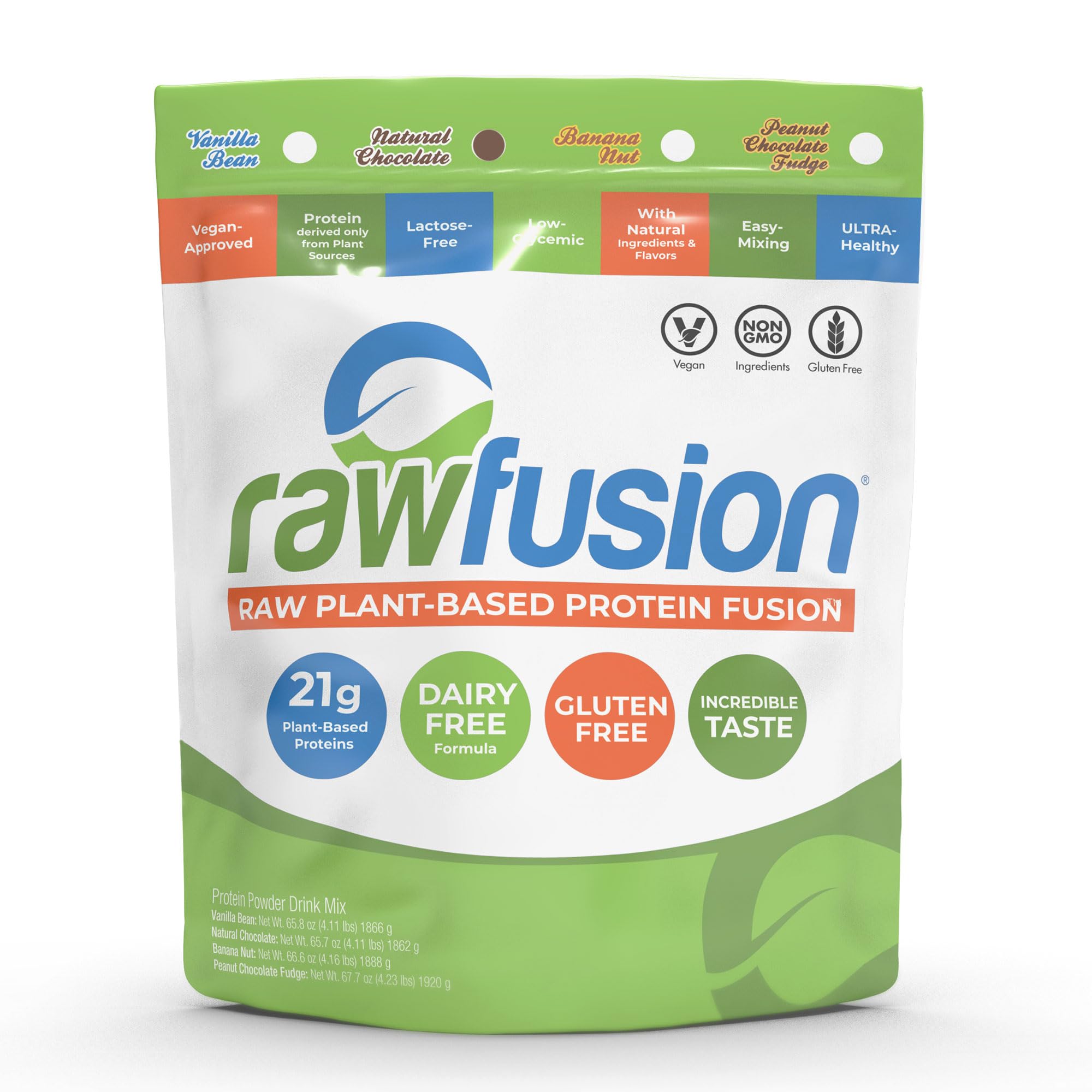 Rawfusion 4lbs Plant Based Protein Powder - Natural Chocolate Flavor, 21g Vegan Protein, Low Carb, Gluten Free, Dairy Free, Soy Free, Non-GMO | Perfect for Smoothies, Baking & Post-Workout Recovery