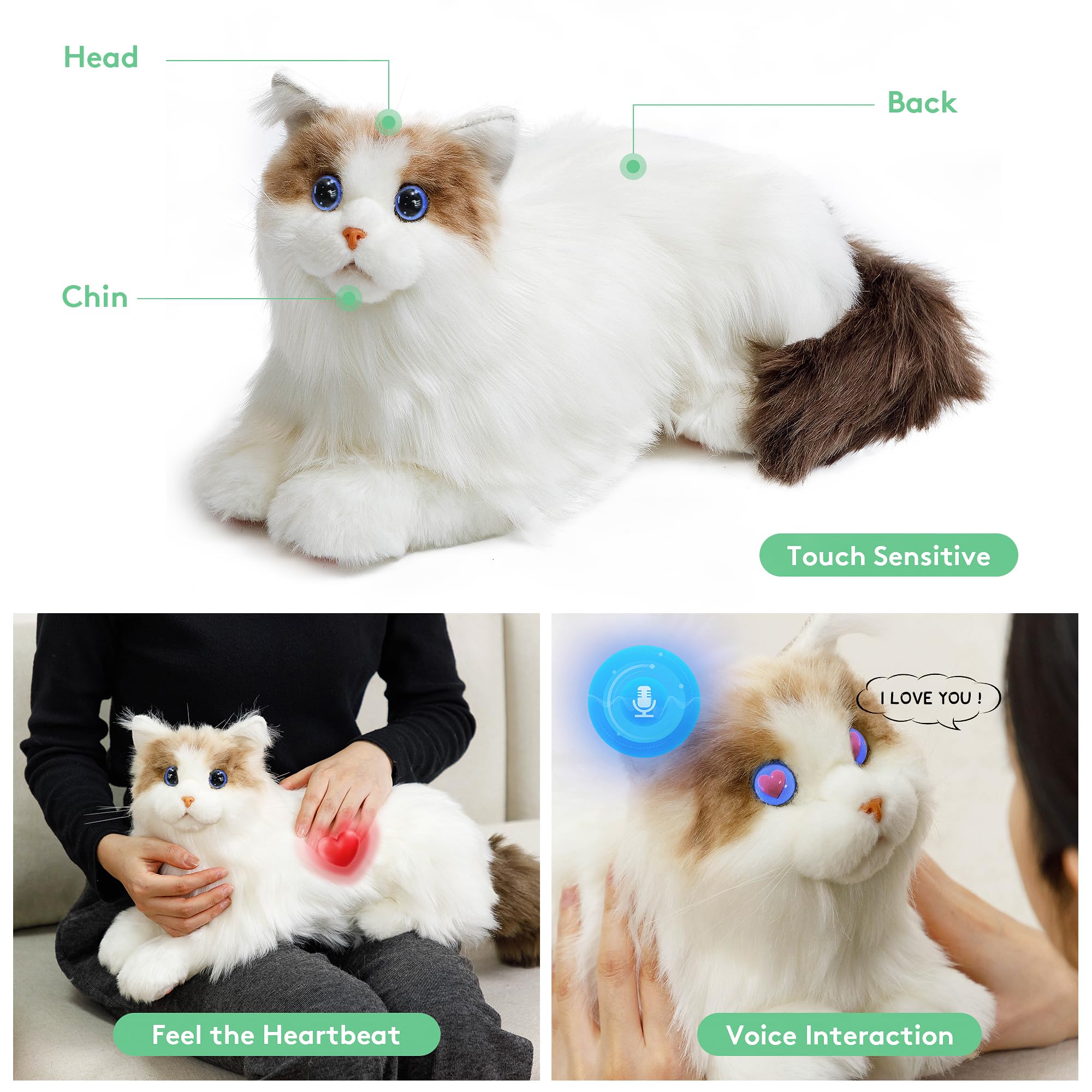 MetaCat Ragdoll - Interactive Companion Robot Cat with Voice Commands, Touch Sensors & Eye Animations - Realistic Lifelike Pet Toy for Kids & Adults - USB-C Rechargeable - Perfect for Therapy, Gifts & Home Companionship