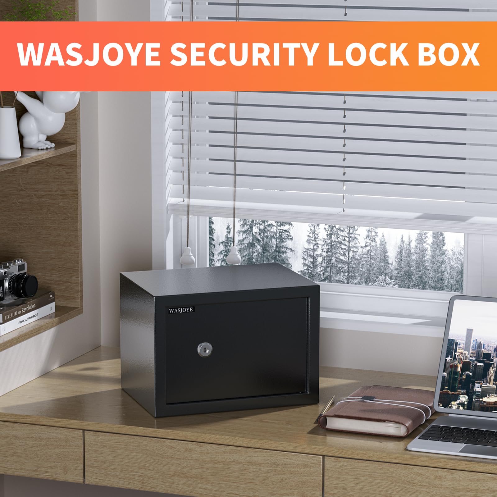 WASJOYE 1.0 Cubic Feet Steel Home Security Safe Box with Key Lock - High Protection for Money, Jewelry, Passports & Valuables | Ideal for Bedroom, Office & Hotel Use