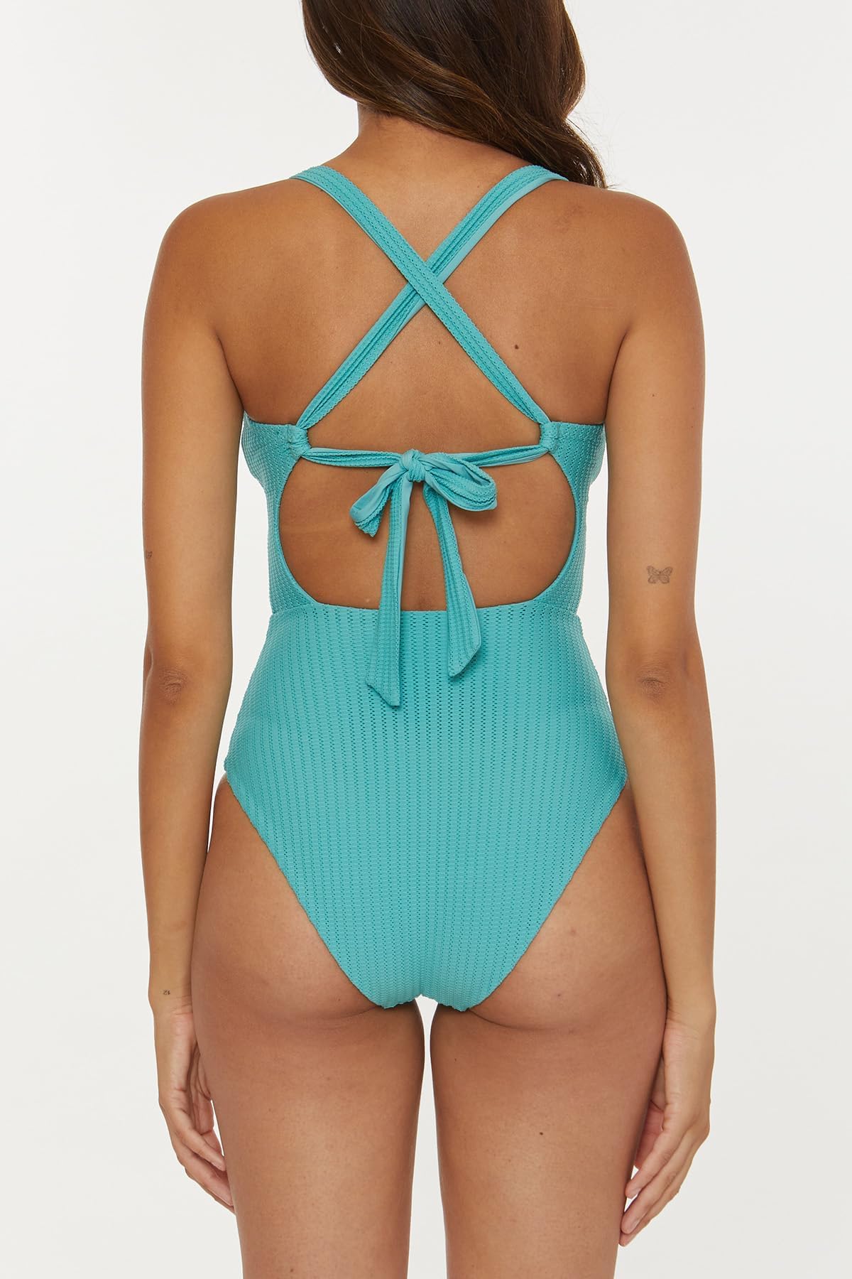 BECCA Women's One Piece Swimsuit - Sand Bandeau Criss Cross Textured Bathing Suit for Beach, Pool & Vacation | Comfortable & Stylish Swimwear