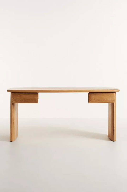 Handmade Solid Wood Office Desk with 2 Drawers - Natural Finish for Home Office, Study & Workspace - Ergonomic Design for Comfortable Working