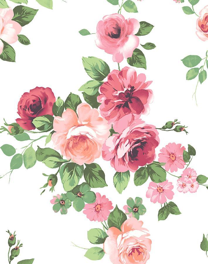Wallshoppe 'Maggie May' Pink Floral Wallpaper - Peel and Stick Removable Wallpaper for Bedroom, Nursery & Home Decor