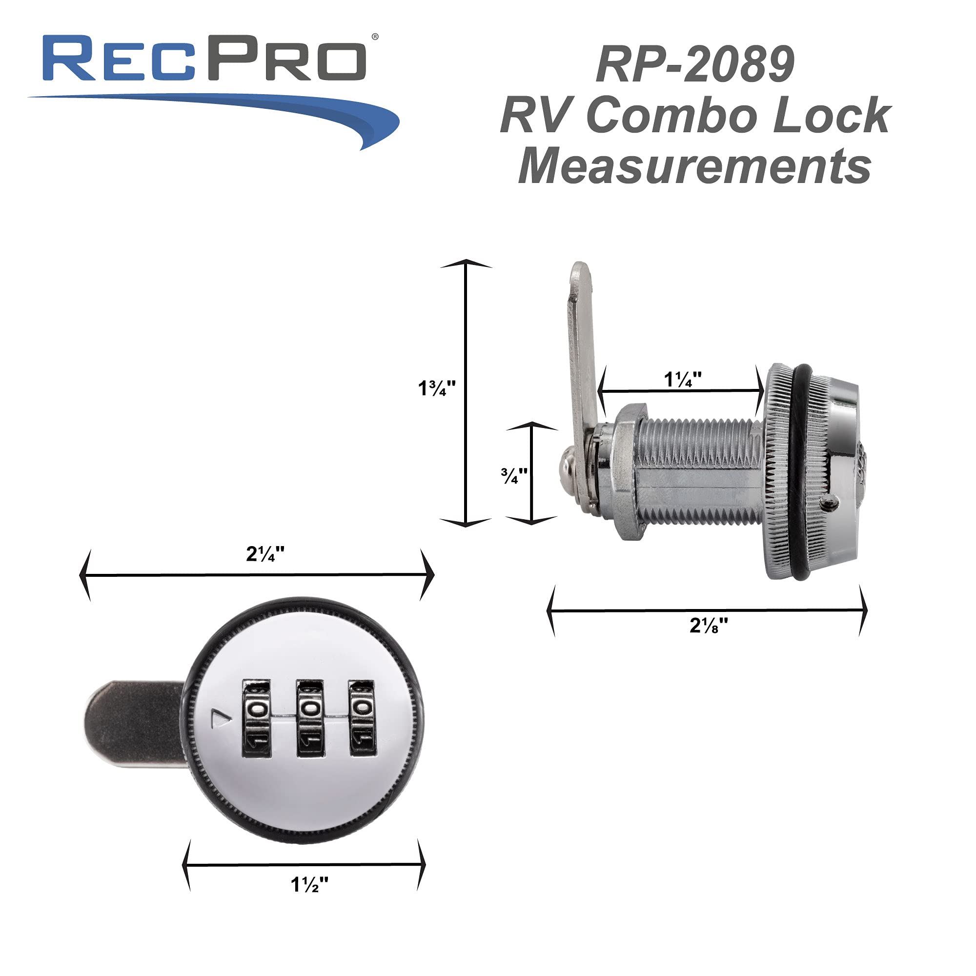 RecPro RV Combination Cam Lock | 3-Digit 3/4