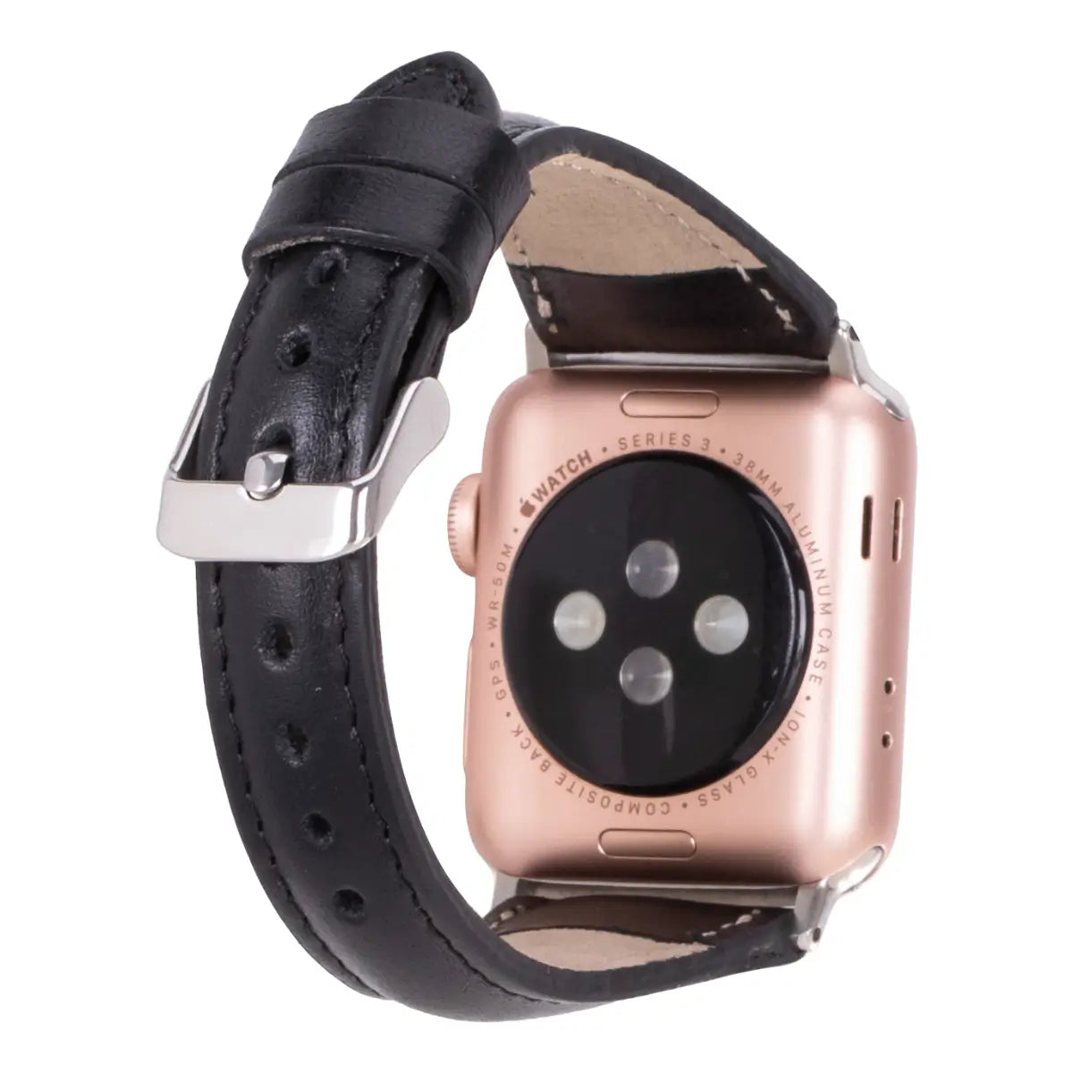 Premium Black Leather Slim Apple Watch Band - Stylish & Comfortable Replacement Strap for Work, Gym & Everyday Wear