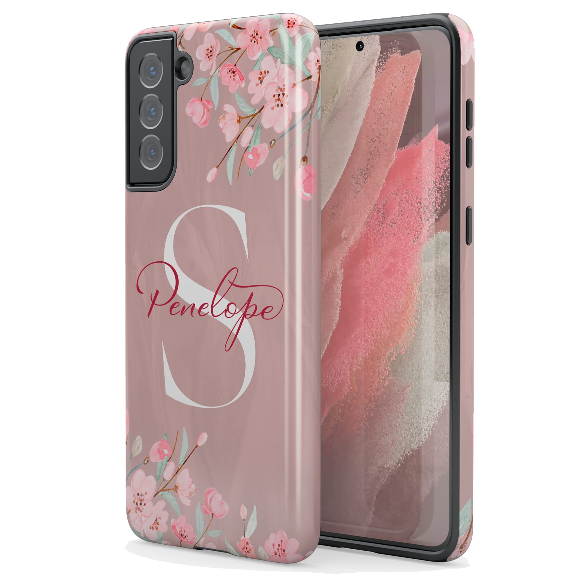 Custom Cherry Blossom Monogram Phone Case - Personalized Name Initial Cover for Samsung Galaxy S25 Plus/S24 Ultra/S23/S22/S21/S20/S10/S9/S8/Note 20/10 - Perfect Gift for Women, Girls & Teens (Floral Design, Slim Fit Protection) - Ideal for Everyday Use, Travel & Special Occasions