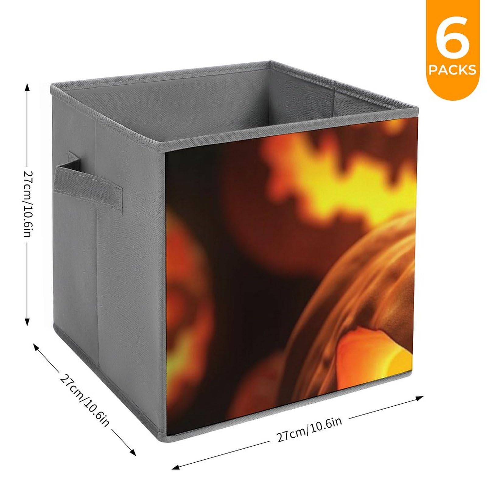 6 Pack Scary Pumpkin Lantern Collapsible Storage Baskets with Handles - Large Foldable Storage Cubes for Closet Organization, Clothing Storage Boxes - Perfect for Halloween Decor & Home Organization