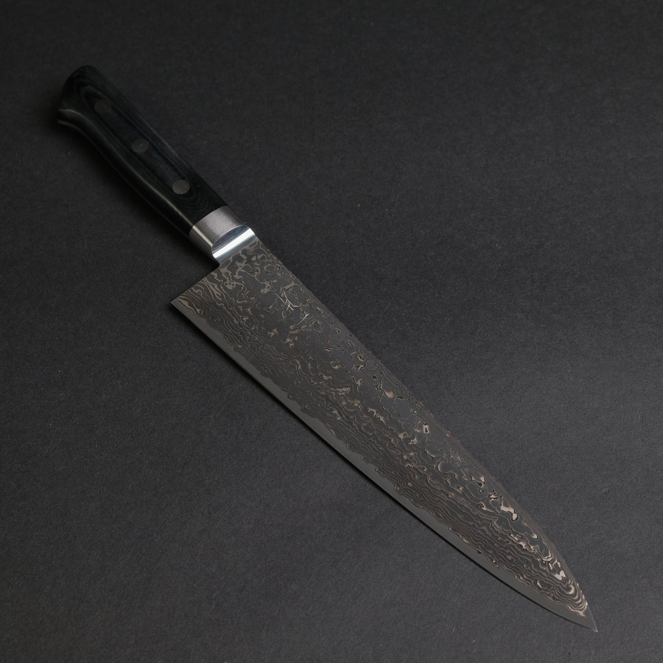 Premium Hitohira FJ SG2 Nickel Damascus Black Gyuto 210mm Japanese Chef Knife with Linen Micarta Handle - Perfect for Sushi, Meat Slicing & Professional Kitchen Use