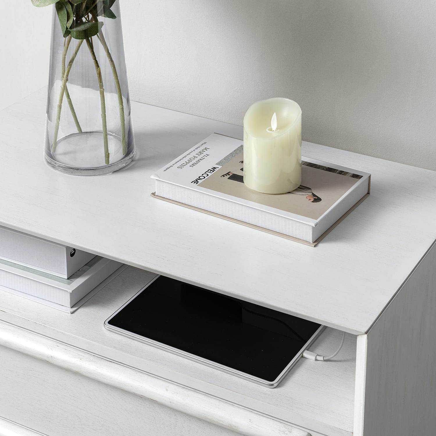 Mid Century Modern Nightstand with 2 Drawers & Built-in USB Outlets - Stylish Bedside Table for Bedroom, Living Room, or Office