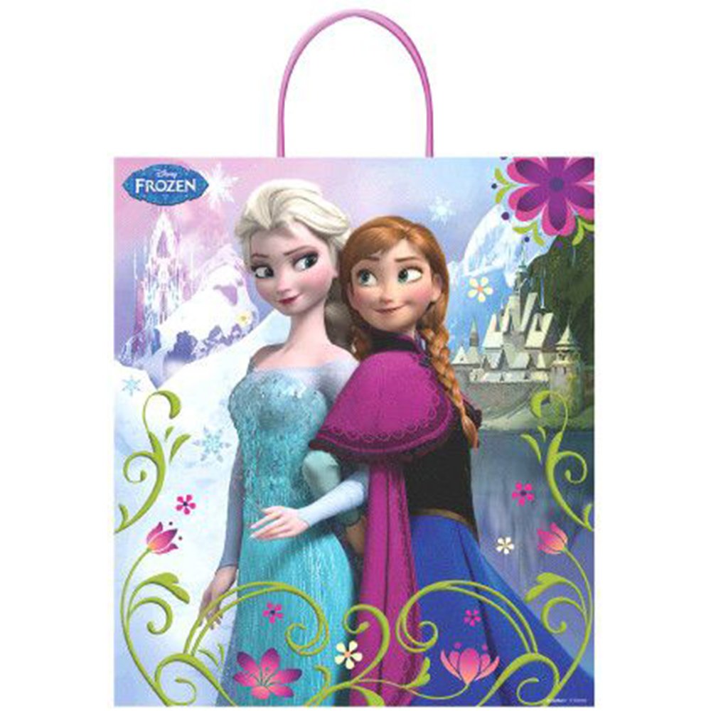 Disney Frozen Plastic Handle Treat Bags - Party Favor Bags for Kids Birthday, Halloween Goodie Bags, Christmas Gift Bags - Perfect for Frozen Themed Parties & Events