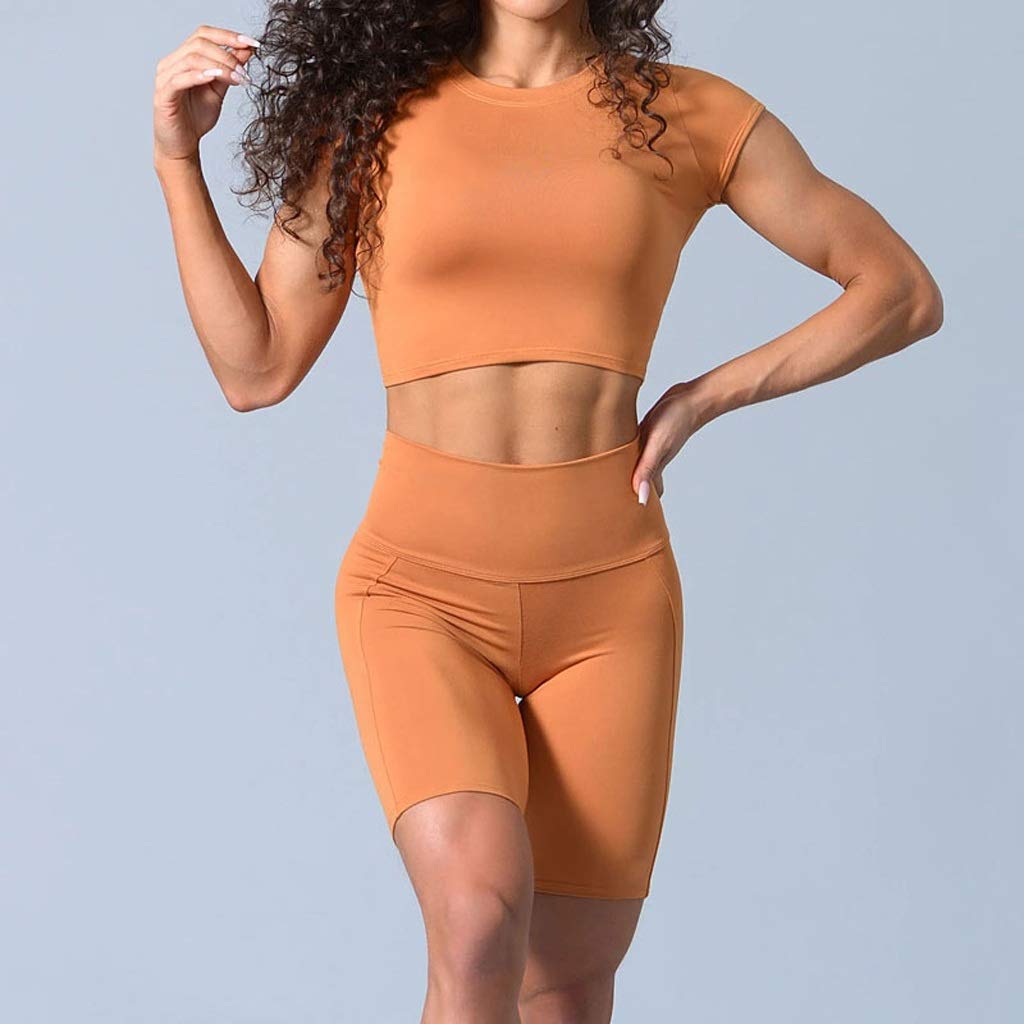 WPYYI Women's Short Sleeve Yoga Set - Comfortable Sportswear for Gym & Fitness - High Waist Workout Shorts & Tops - Perfect for Yoga, Pilates & Running