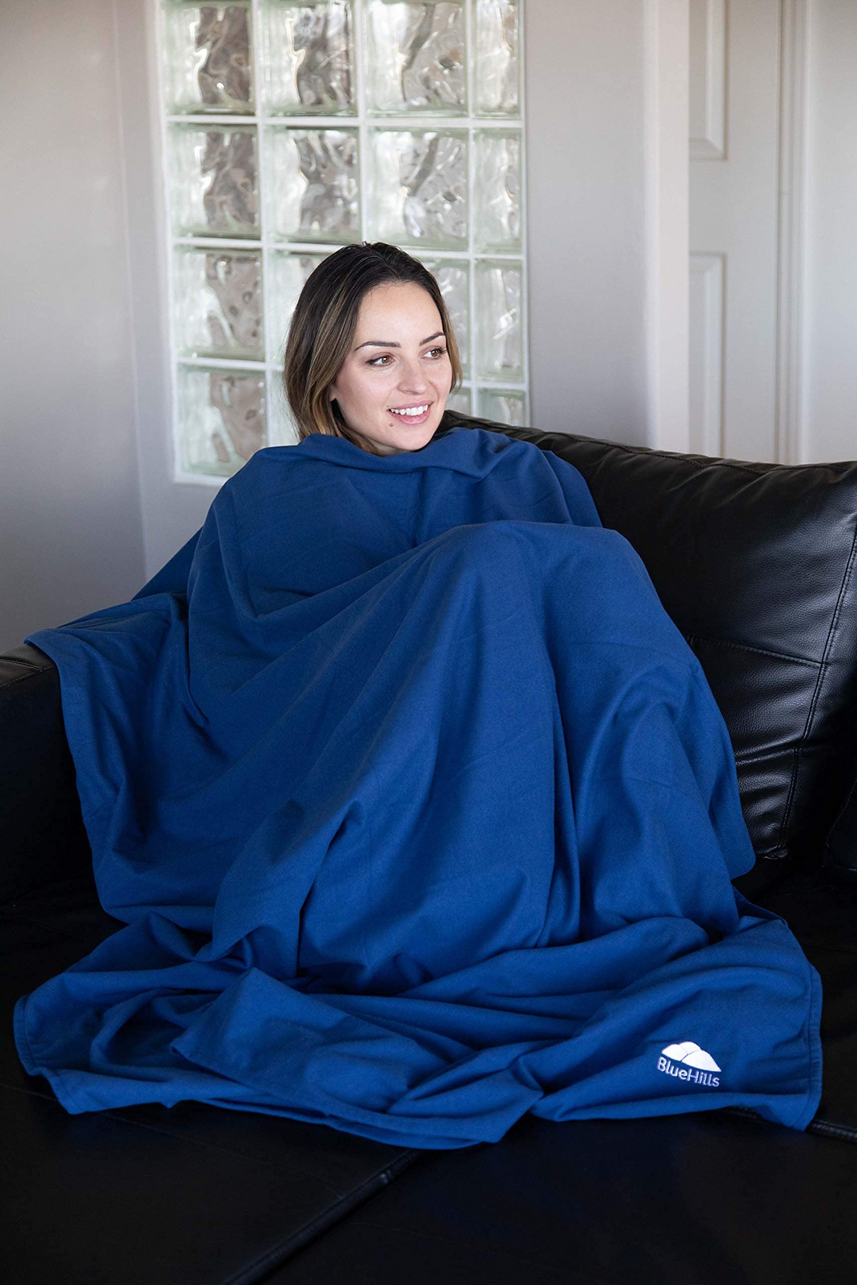 Premium Soft Ultra Compact Travel Blanket Set of 4 - Lightweight Airplane Blanket for Adults, Gray/Black/Navy/Royal Blue - Perfect for Flights, Camping, Road Trips & Office Use