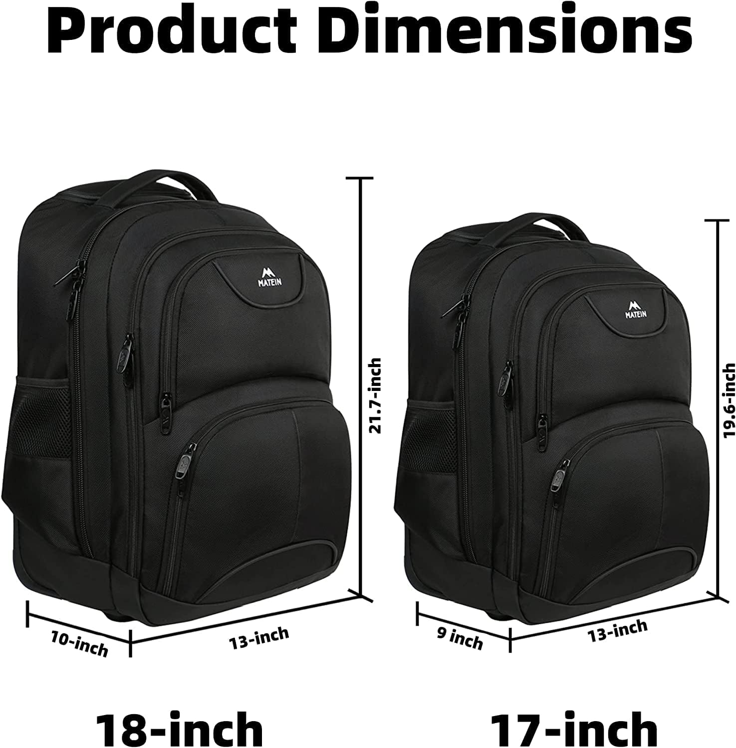 Matein 18-Inch Wheeled Travel Backpack - TSA Approved Carry-On Laptop Backpack with USB Charging Port for Business, College & Air Travel - Black | Perfect for Commuting, Work Trips & Campus Life