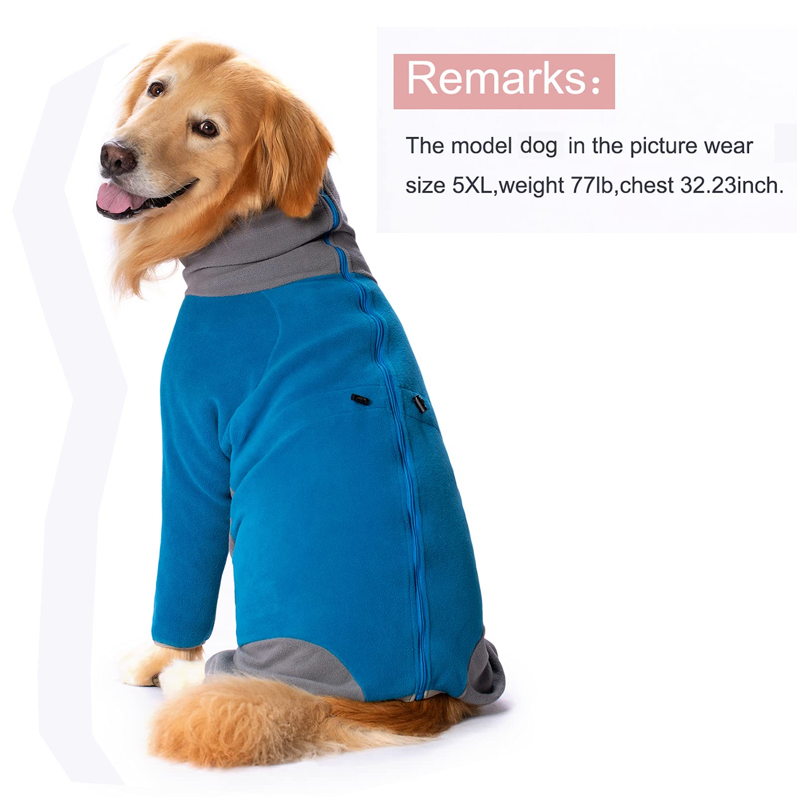 **Warm Fleece Dog Winter Coat with High Collar for Large & Medium Dogs - Windproof Full-Body Snowsuit, Comfortable Dog Sweater (Blue, X-Large) - Perfect for Cold Weather, Snow Days & Outdoor Adventures**