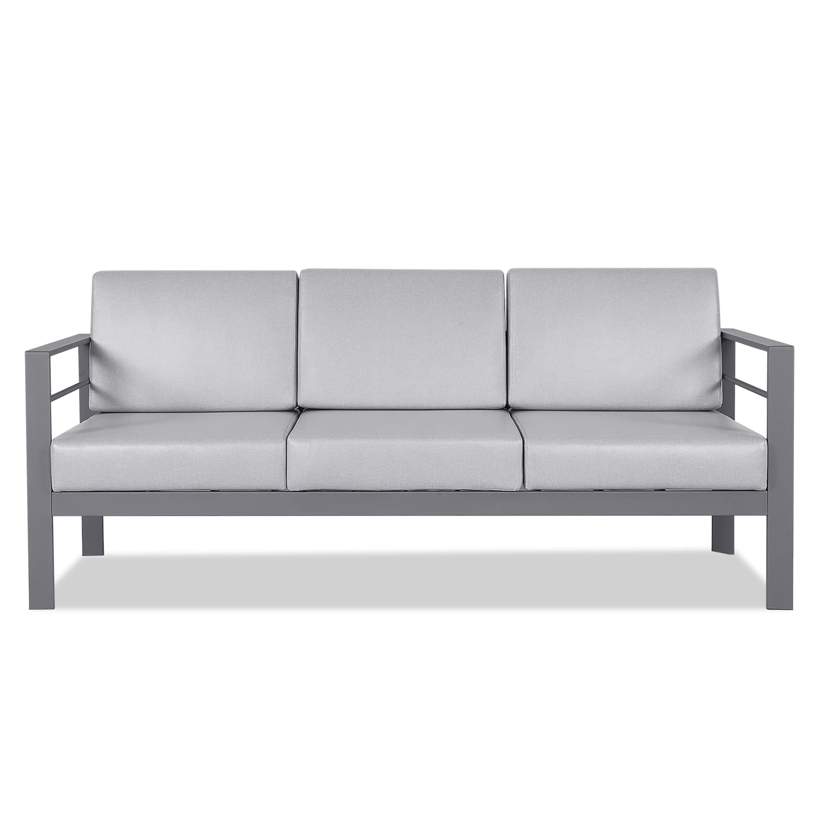 GreeLife Outdoor Patio Furniture Set - 3-Seater Metal Sofa with Waterproof Cushions, Modern Grey Conversation Set for Garden, Backyard, Poolside & Balcony | Durable All-Weather Seating for Relaxing & Entertaining Outdoors