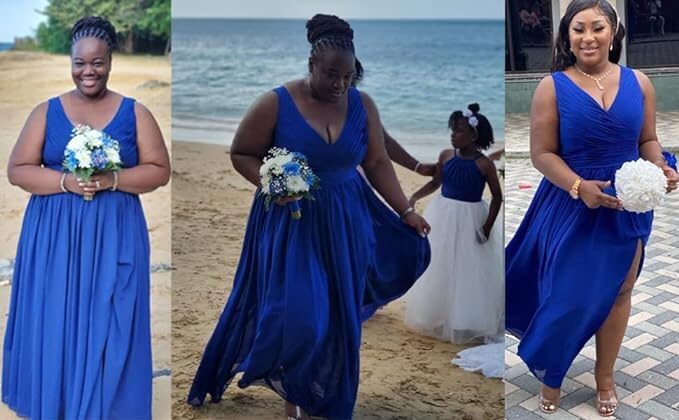 Elegant Lilac Chiffon Bridesmaid Dress with V-Neck & High Slit - Backless Long Prom Gown for Weddings, Parties & Formal Events