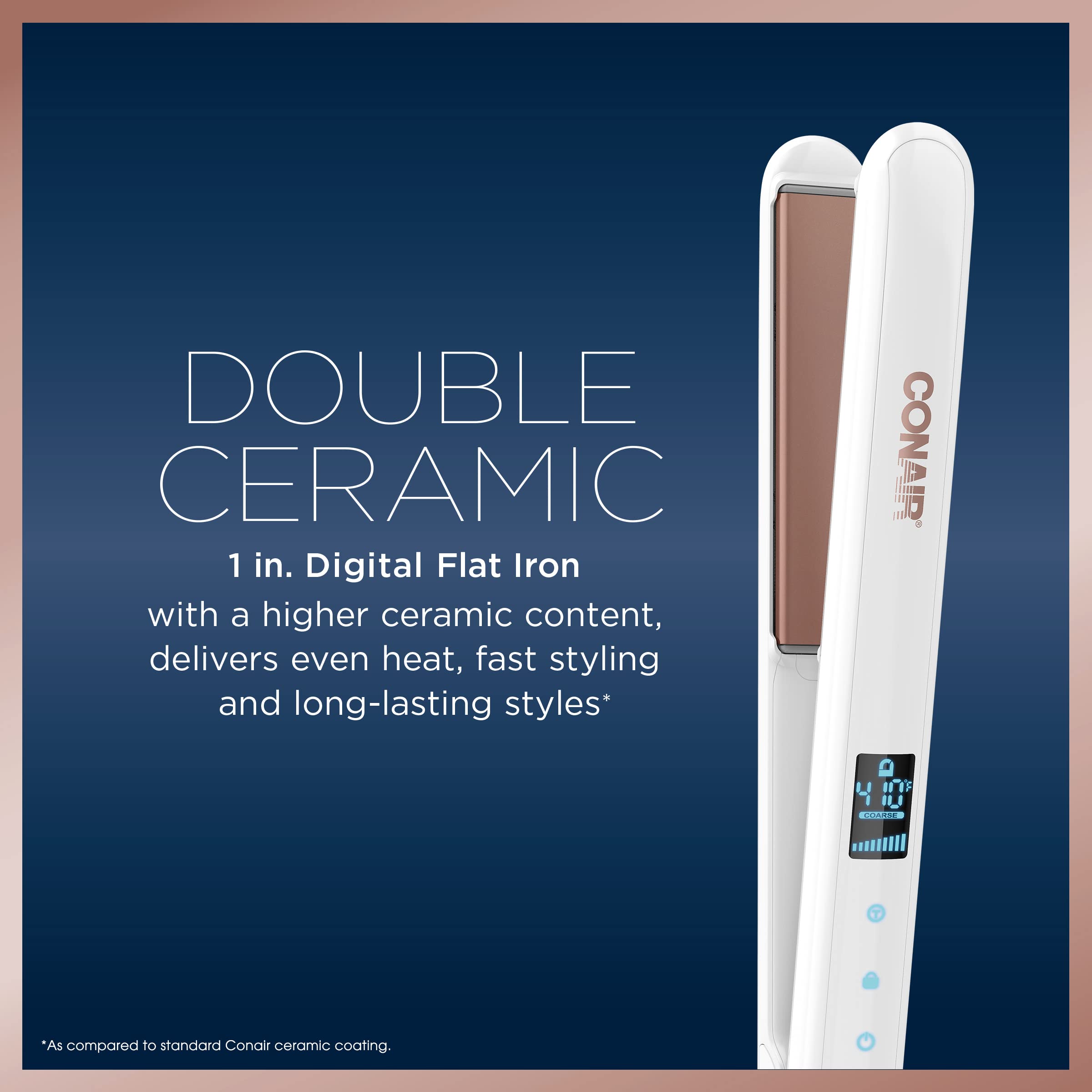 Conair 1-Inch Digital Double Ceramic Flat Iron for Hair Straightening - Professional Styling Tool for Smooth, Shiny Hair at Home or Salon