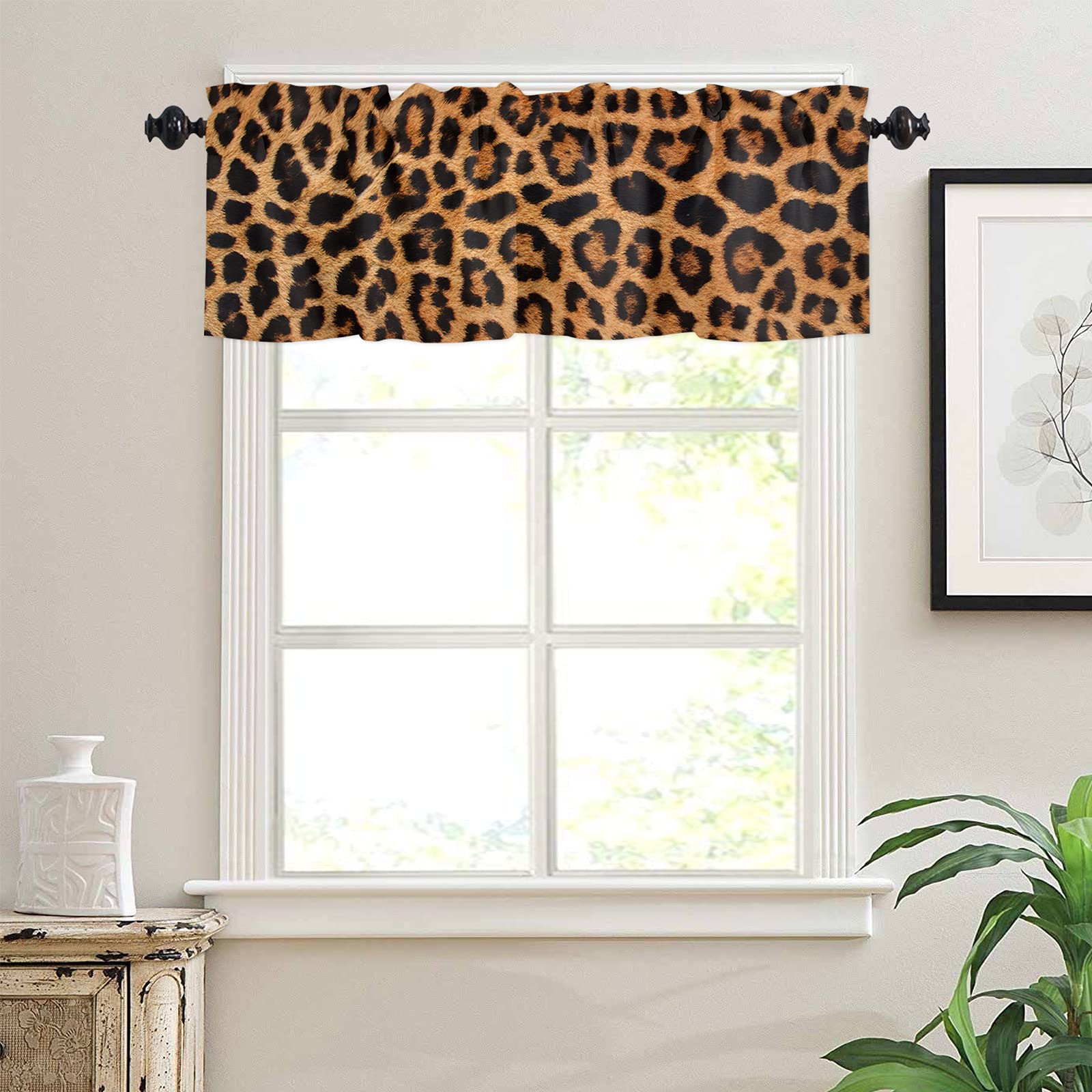 54x18 Inch Leopard Print Valance Curtains - Kitchen, Bedroom, Living Room & Bathroom Window Treatments with Rod Pocket for Small Windows | Perfect for Home Decor & Light Filtering