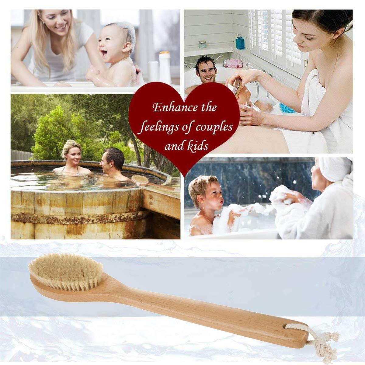 Natural Bristle Bath & Body Brush with Long Handle - Exfoliating Back Scrubber for Shower, Improves Blood Circulation & Skin Health - Perfect for Spa, Self-Care & Deep Cleansing Routines