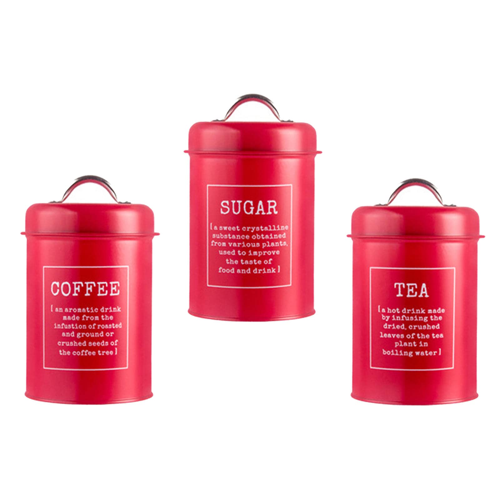 Bddalpke 3-Pack Airtight Metal Food Storage Canisters with Lids - Coffee, Sugar, Tea, Flour & Spice Organizer - Rust-Proof Kitchen Pantry Containers (Red) - Perfect for Home, Office & Restaurant Use