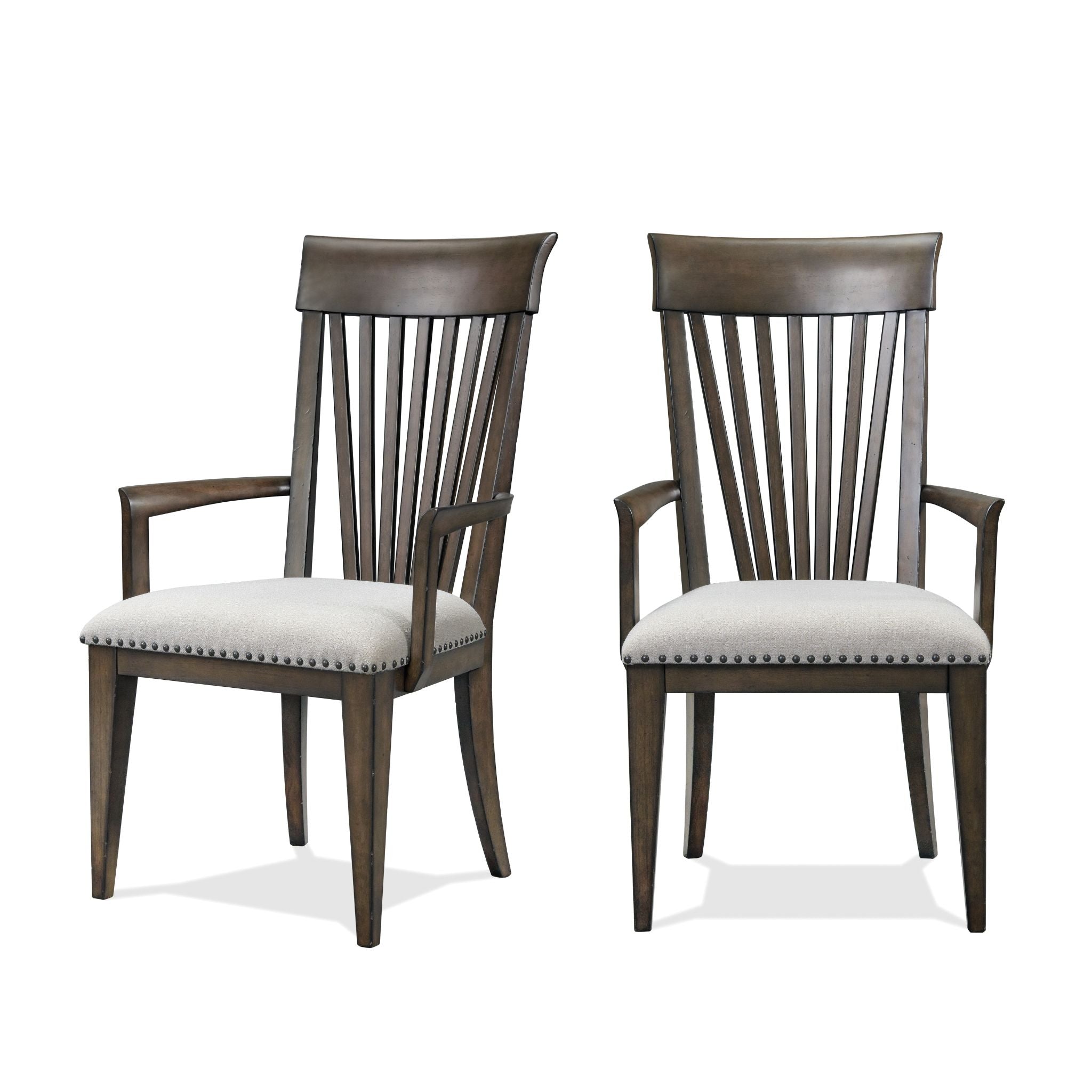 Roundhill Furniture Grant Nailhead Trim Upholstered Armchairs, Beige, Set of 2 - Elegant Living Room Seating for Home Office, Lounge & Dining Room Decor