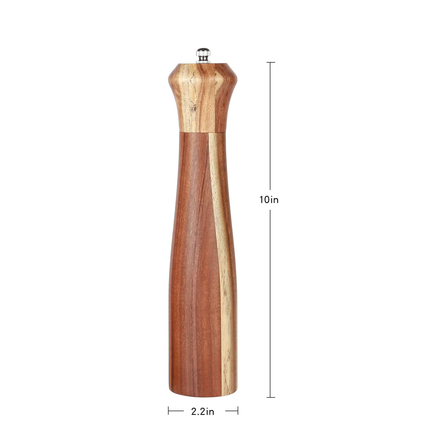 Premium Acacia Wood Pepper Grinder Mill - 10 Inch Refillable Manual Spice Grinder for Kitchen & Dining | Perfect for Freshly Ground Pepper, Salt & Spices | Ideal for Home Cooking, Restaurants & Gifting