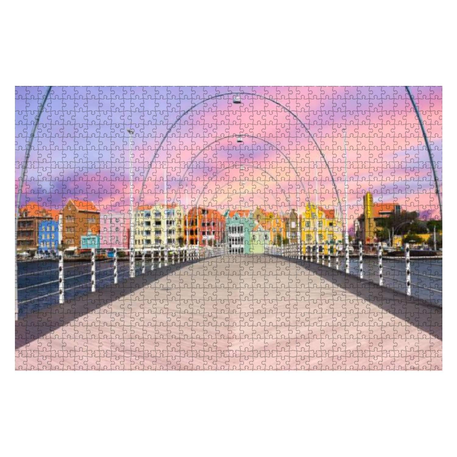 500-Piece Floating Pontoon Bridge Willemstad Curacao Water City Jigsaw Puzzle for Adults & Kids - Educational Wooden Puzzle Toy, Creative Game, Home Decor - Perfect for Family Bonding & Brain Training