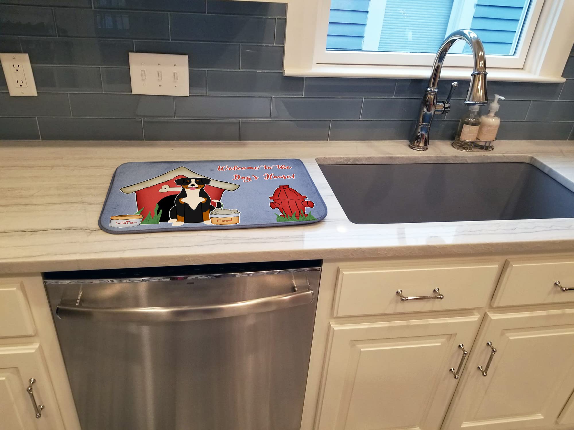 Entlebucher Dog House Dish Drying Mat - Absorbent Kitchen Counter Pad (14x21