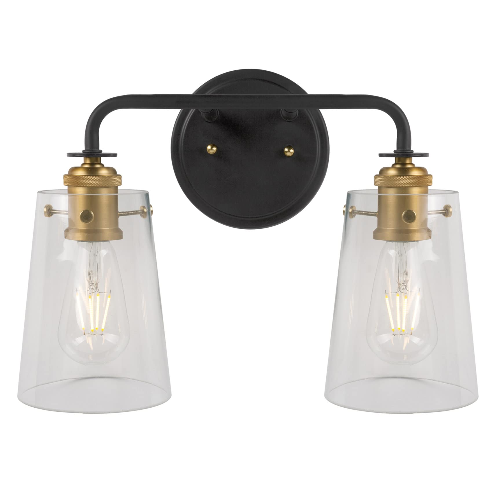 Forte 5118-02-62 Modern Two Light Bathroom Vanity Light Fixture in Black and Soft Gold Finish - Perfect for Bathroom, Powder Room, and Master Suite Lighting