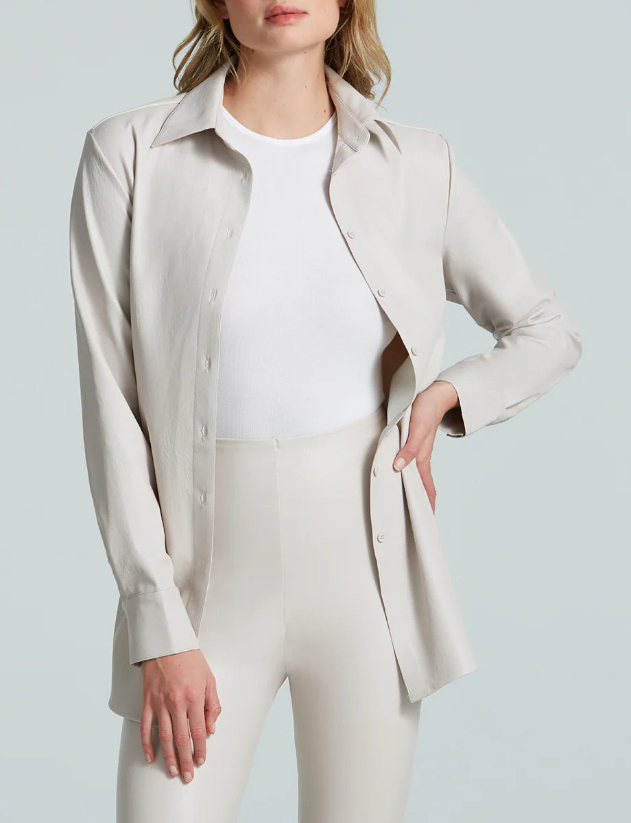 Lightweight Faux Leather Oversized Button Down Shirt for Women - Stylish & Comfortable Blouse for Casual Wear, Office & Date Night Outfits