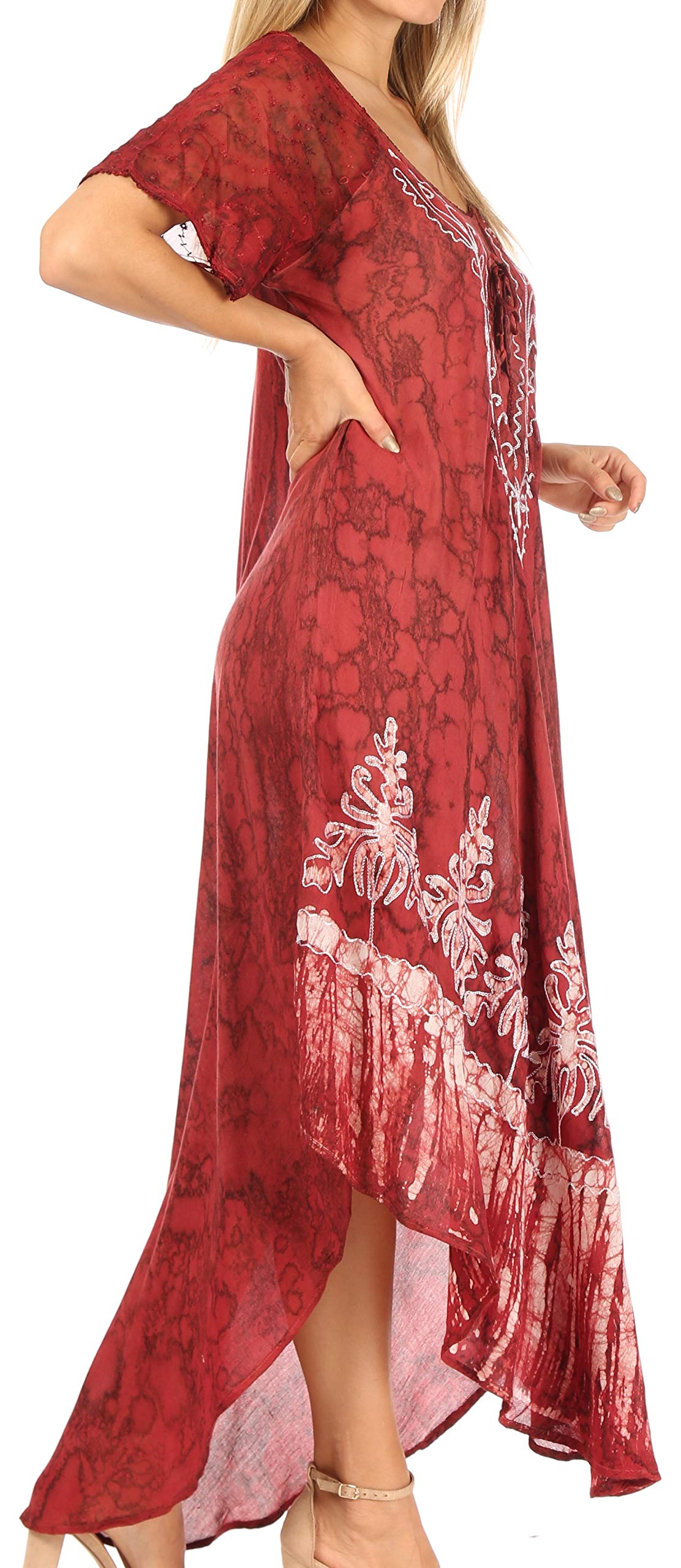 Sakkas Ronny Lace Embroidered Cap Sleeve Tie Dye Caftan Dress - Boho Beach Cover Up for Women, Summer Vacation & Pool Party Wear