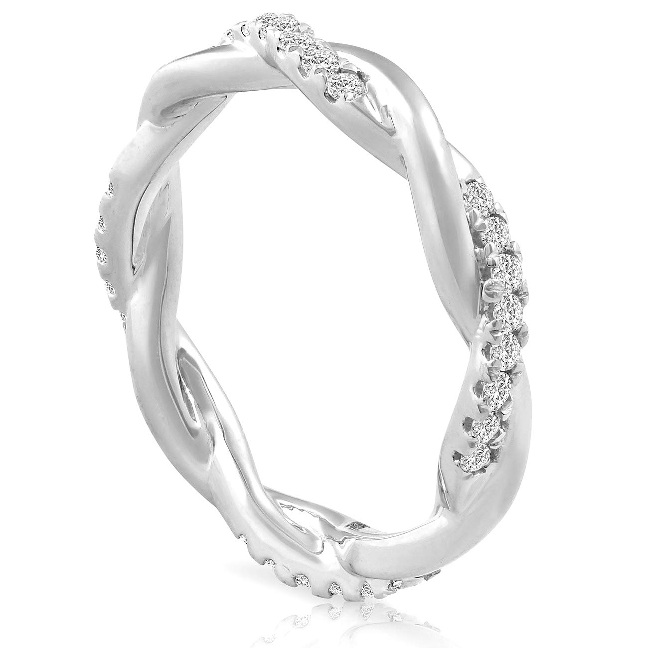 1/3 Carat Diamond Eternity Band - Petite Twist Vine Wedding Ring in 10K White Gold - Perfect for Anniversaries, Engagements & Special Occasions