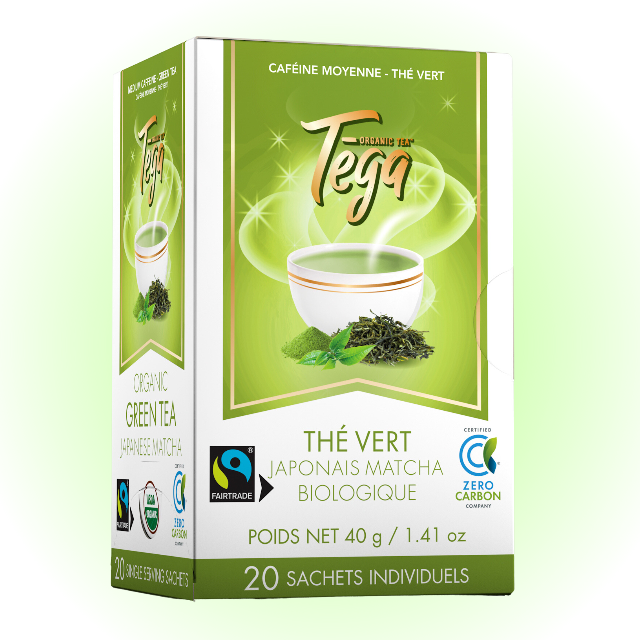Organic Sencha Green Tea with Japanese Matcha - Fair Trade Certified, 20 Tea Bags - Perfect for Relaxation & Energy Boost