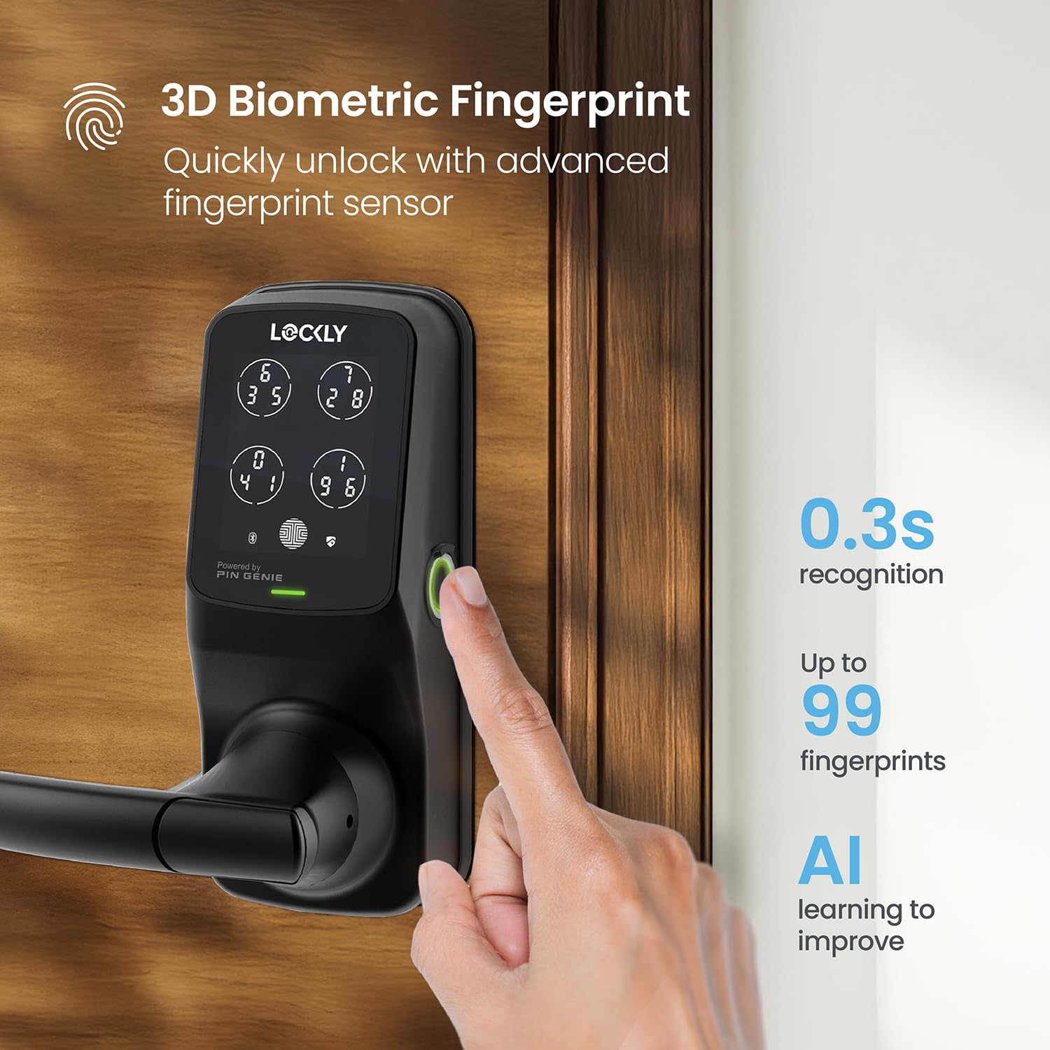 Lockly Secure Pro Smart Lock with Wi-Fi - Keyless Entry Digital Keypad, 3D Biometric Fingerprint Sensor & Voice Control for Front Doors - Auto Lock Latch Edition | Perfect for Smart Homes, Vacation Rentals & Enhanced Home Security