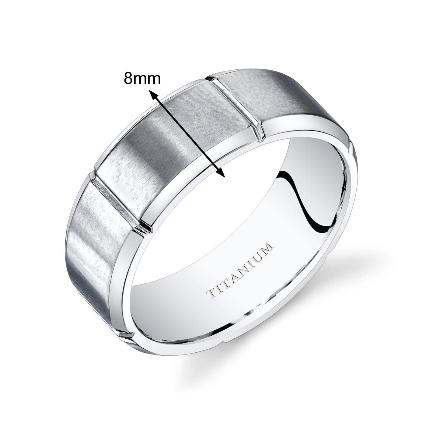 Men's 8mm Beveled Edge Titanium Notched Matte Wedding Band Ring - Size 7 - Durable & Comfortable for Everyday Wear, Anniversary Gifts & Special Occasions