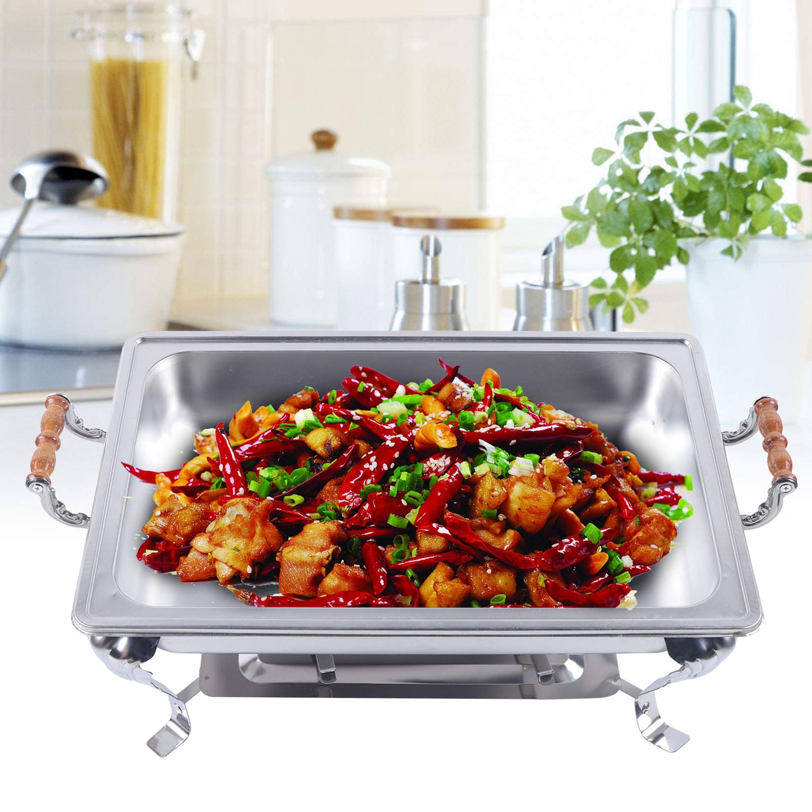 Stainless Steel 9L Rectangular Buffet Chafing Dish Set - Food Warmer for Catering, Buffet, Party & Restaurant Use - Ideal for Home, Events & Professional Kitchens