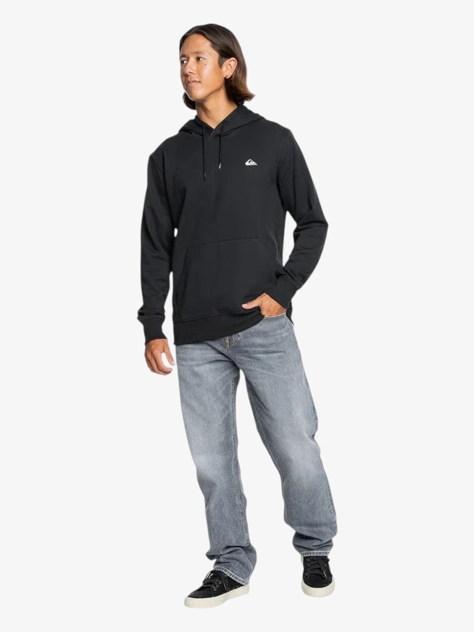 Quiksilver Men's Basic Black Hoodie - Comfortable & Stylish Pullover for Casual Wear, Gym, and Outdoor Activities
