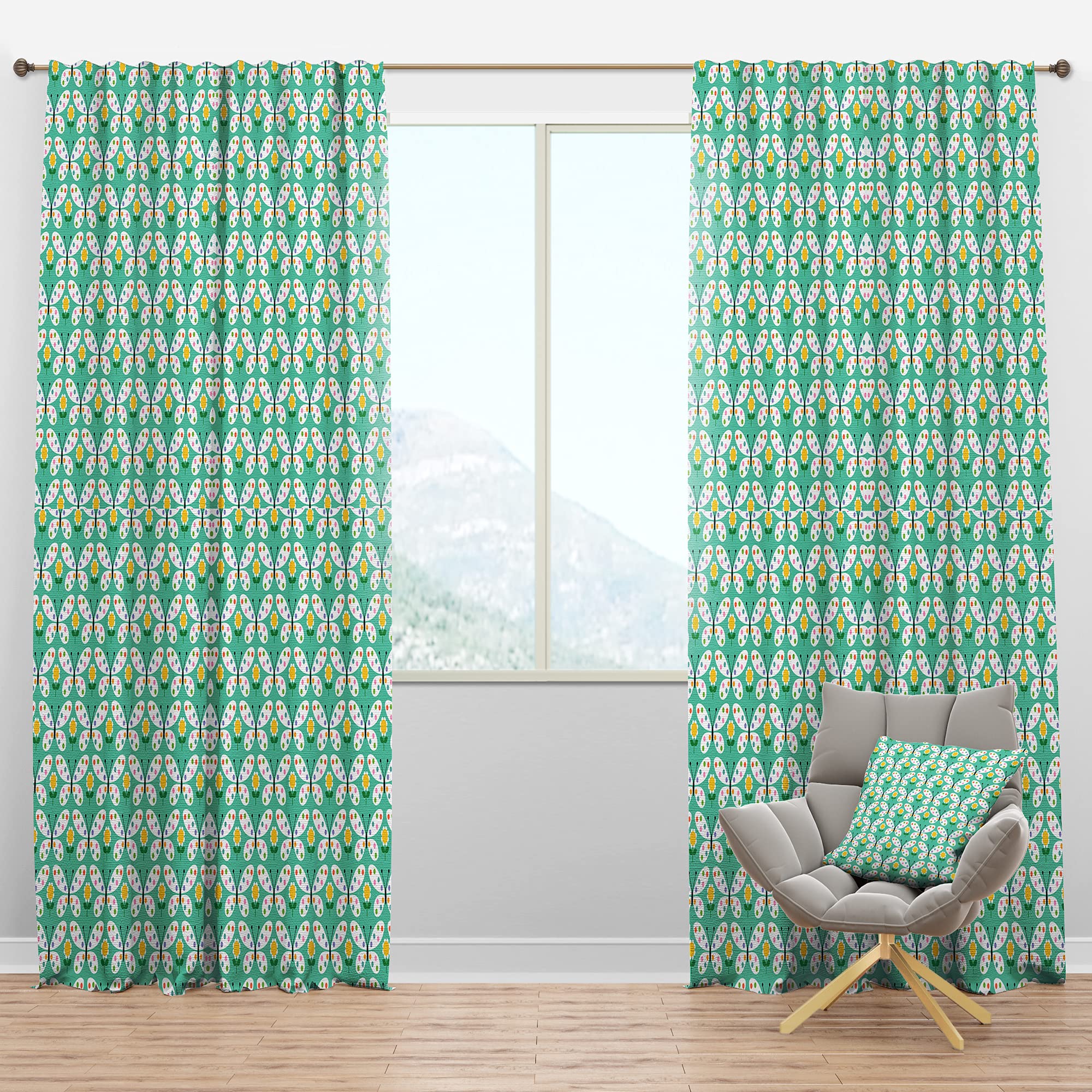 DesignQ Blackout Curtains - Retro Butterflies Pattern Thermal Insulated Window Drapes for Bedroom & Living Room (52x120, Single Panel) - Perfect for Light Blocking, Privacy & Home Decor