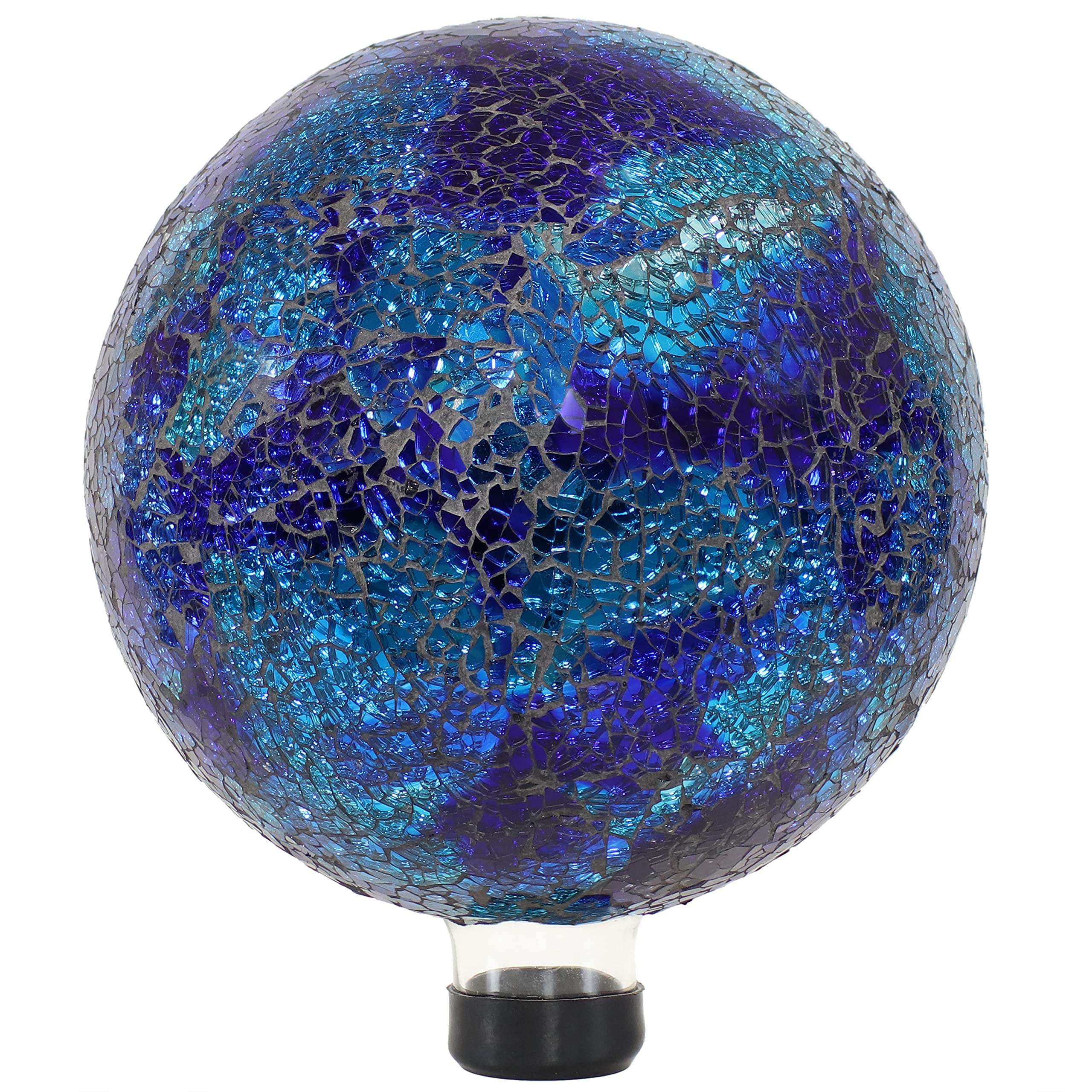 Sunnydaze 9-Inch Indigo Glass Flower Fly-Through Bird Feeder & 10-Inch Deep Ocean Swirl Blue Crackled Mosaic Gazing Globe Set - Outdoor Garden Decor for Birds & Aesthetic Landscaping