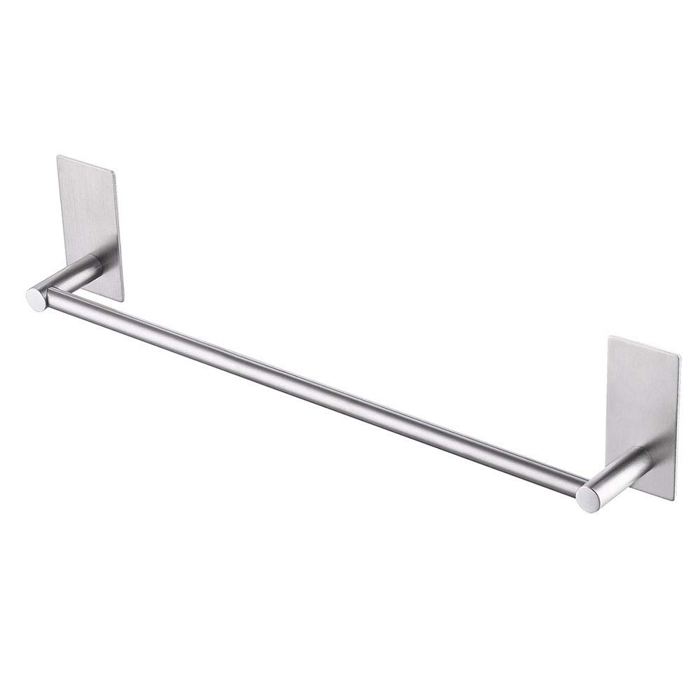 Stainless Steel Self-Adhesive Towel Rack - No Drilling Required, Square Base Wall Mounted Towel Bar for Bathroom, Kitchen, Laundry Room - Perfect for Small Spaces & Rental Homes