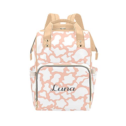 Waterproof Pink & White Spotted Diaper Backpack for Moms - Personalized Name Option, Nursing Baby Bag, Stylish Tote for Women | Perfect for Daycare, Travel & On-the-Go Parenting