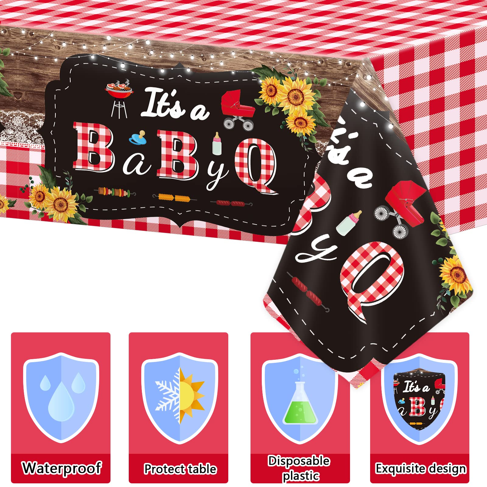 98-Piece BBQ Baby Shower Party Decoration Set - It's A Baby Q Tableware Kit with Plates, Napkins & Tablecloth for 24 Guests | Perfect for Outdoor Baby Showers, Birthday Parties & Gender Reveal Celebrations
