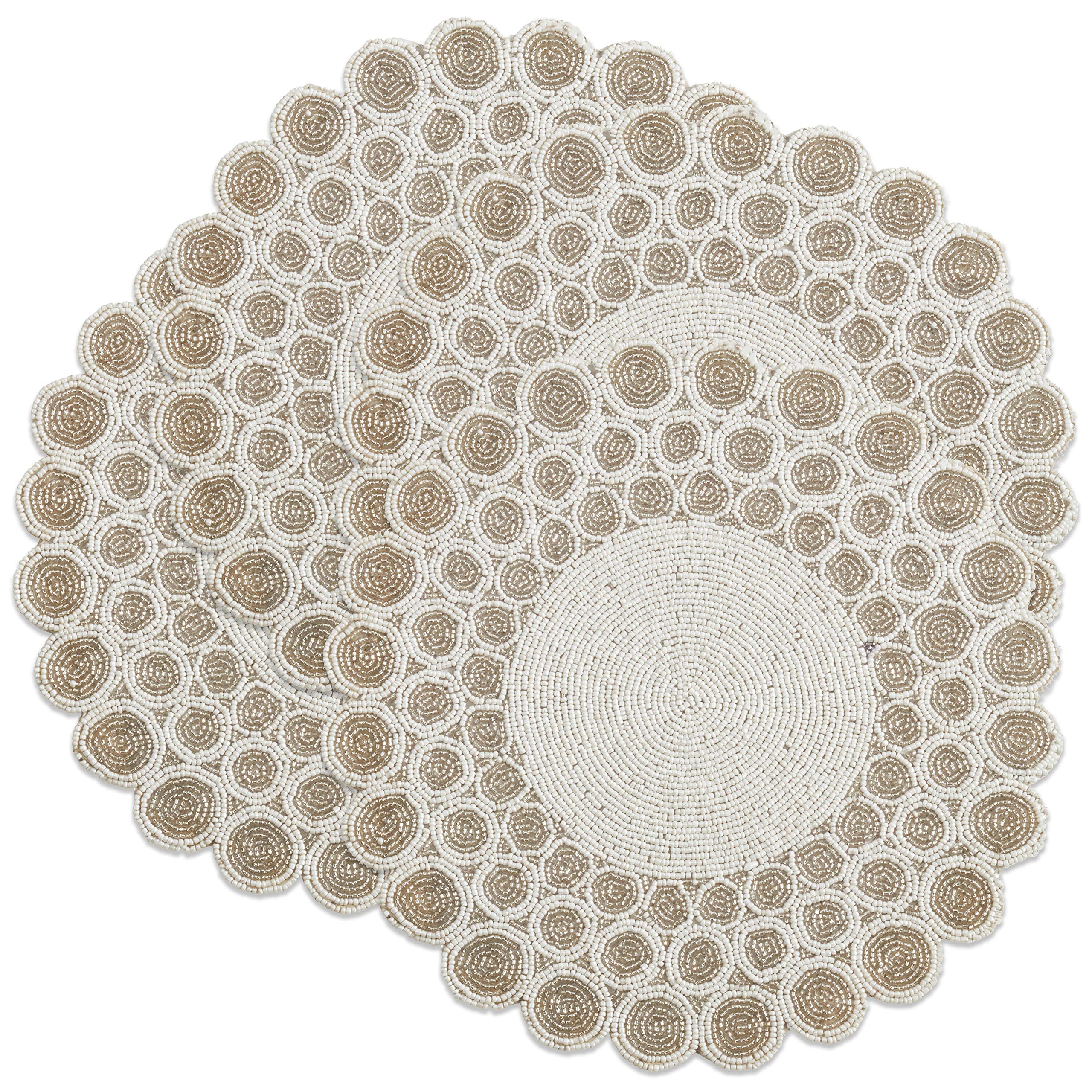 SARO LIFESTYLE Sophia Collection Beaded Design Placemats - Set of 4 White 14