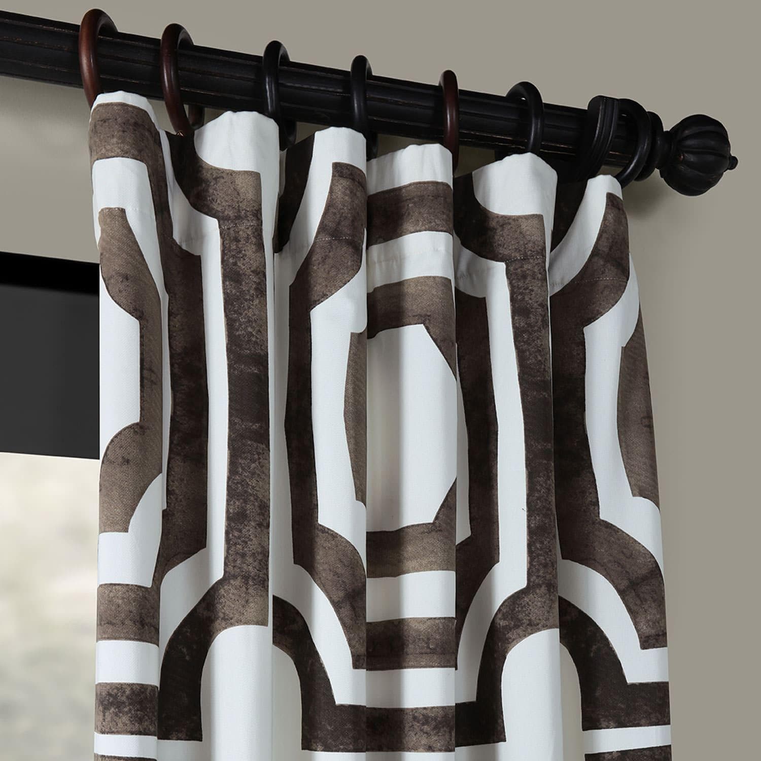 Mecca Brown Geometric Printed Cotton Blackout Curtains for Living Room & Bedroom - Modern Window Treatment for Light Blocking & Privacy