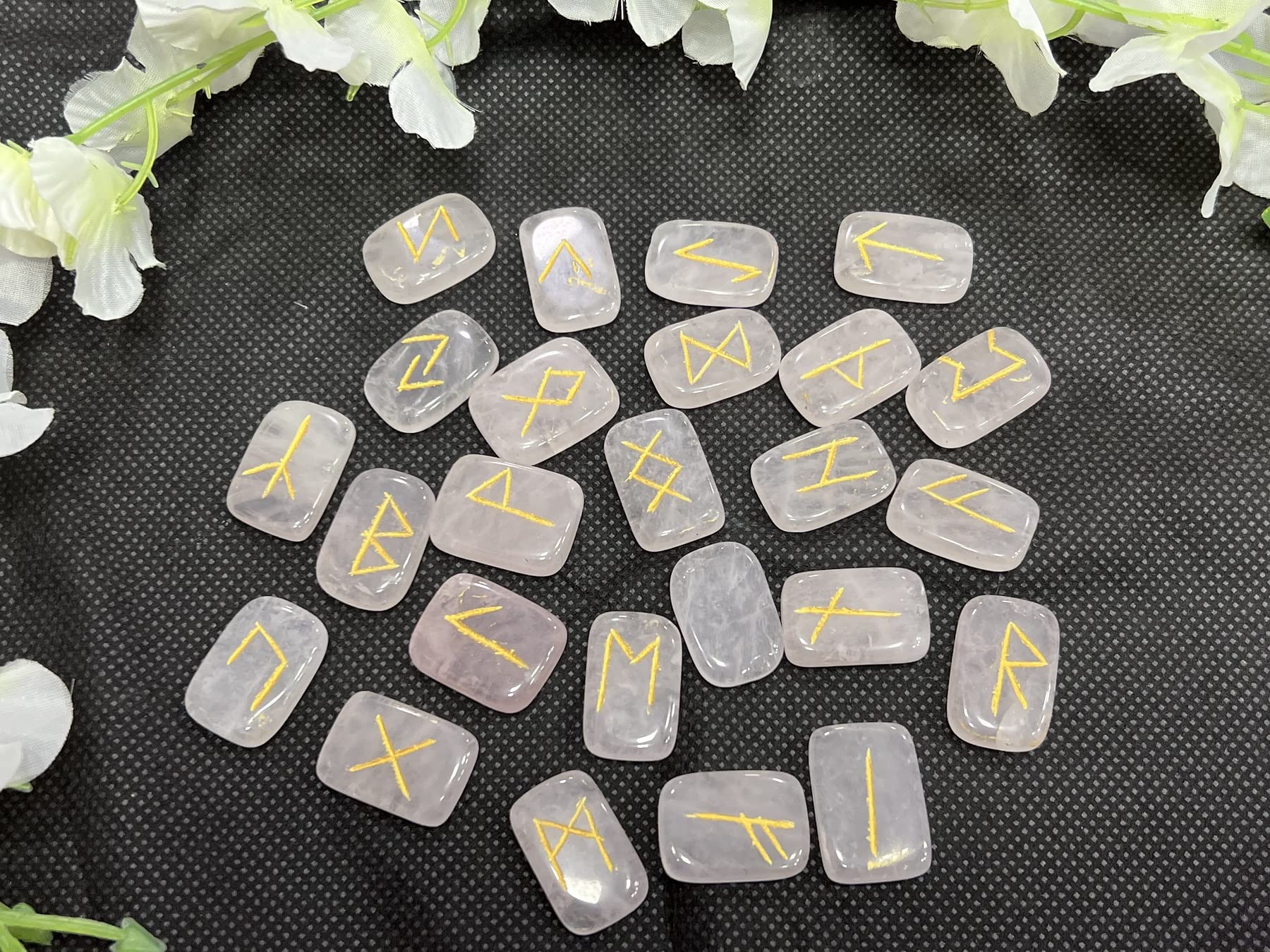 Rose Quartz Rectangle Rune Set with Multi Gemstones & Velvet Pouch - Perfect for Meditation, Healing & Spiritual Practices