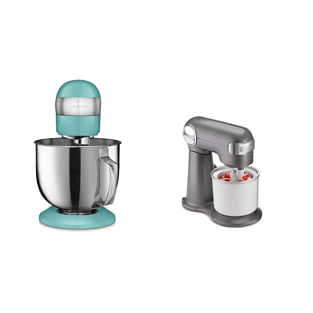 Cuisinart SM-50TQ 5.5 Quart Stand Mixer - Manual Mixer with Robbin's Egg Blue Finish & Fresh Fruit/Ice Cream Maker Attachment - Perfect for Baking, Dough Kneading & Homemade Ice Cream - White