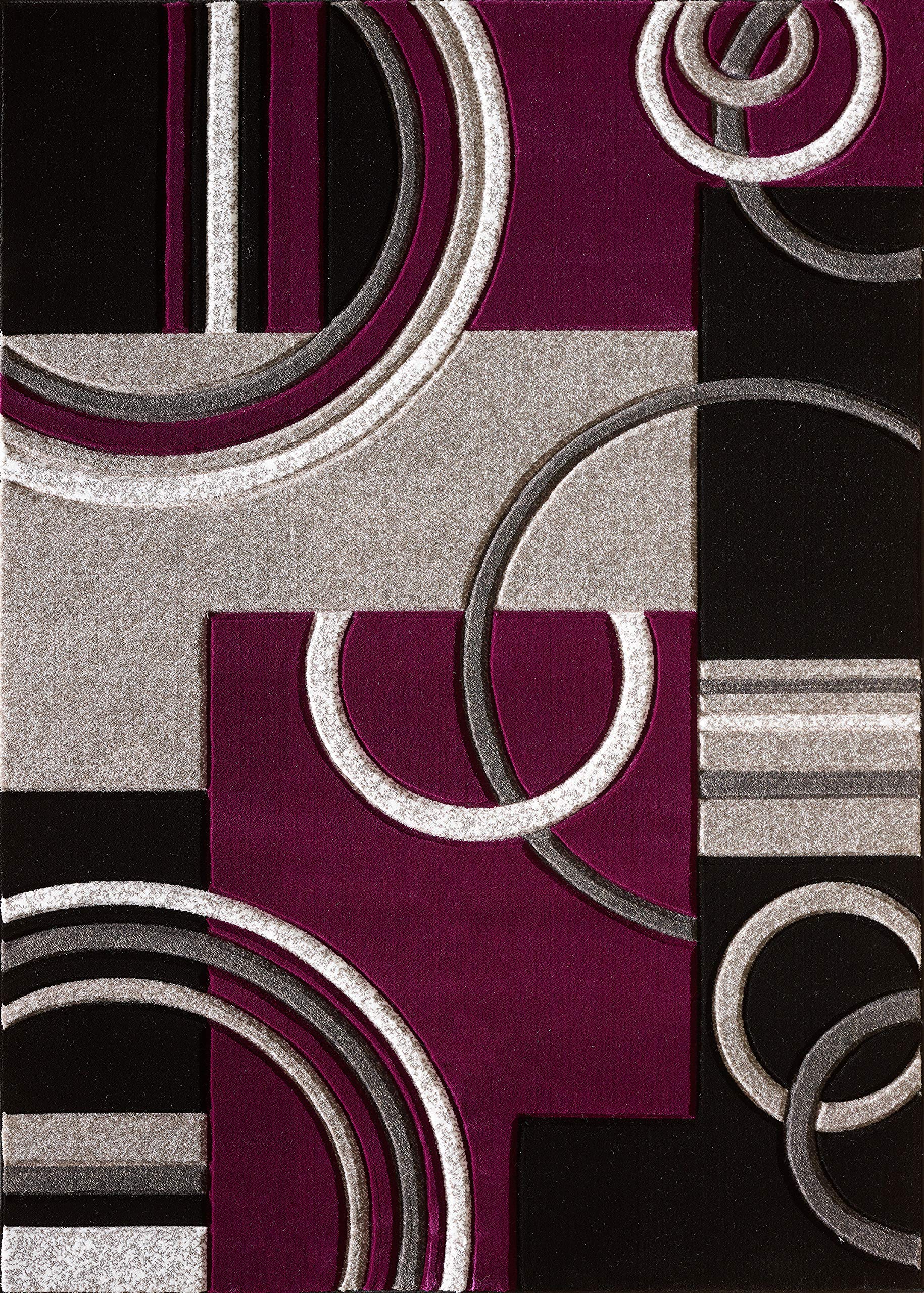 GLORY RUGS Modern 2x7 Purple Area Rug - Soft Hand Carved Contemporary Floor Carpet with Premium Fluffy Texture for Living Room, Dining Room & Bedroom - Perfect for Home Decor, Apartment Styling and Cozy Interior Design