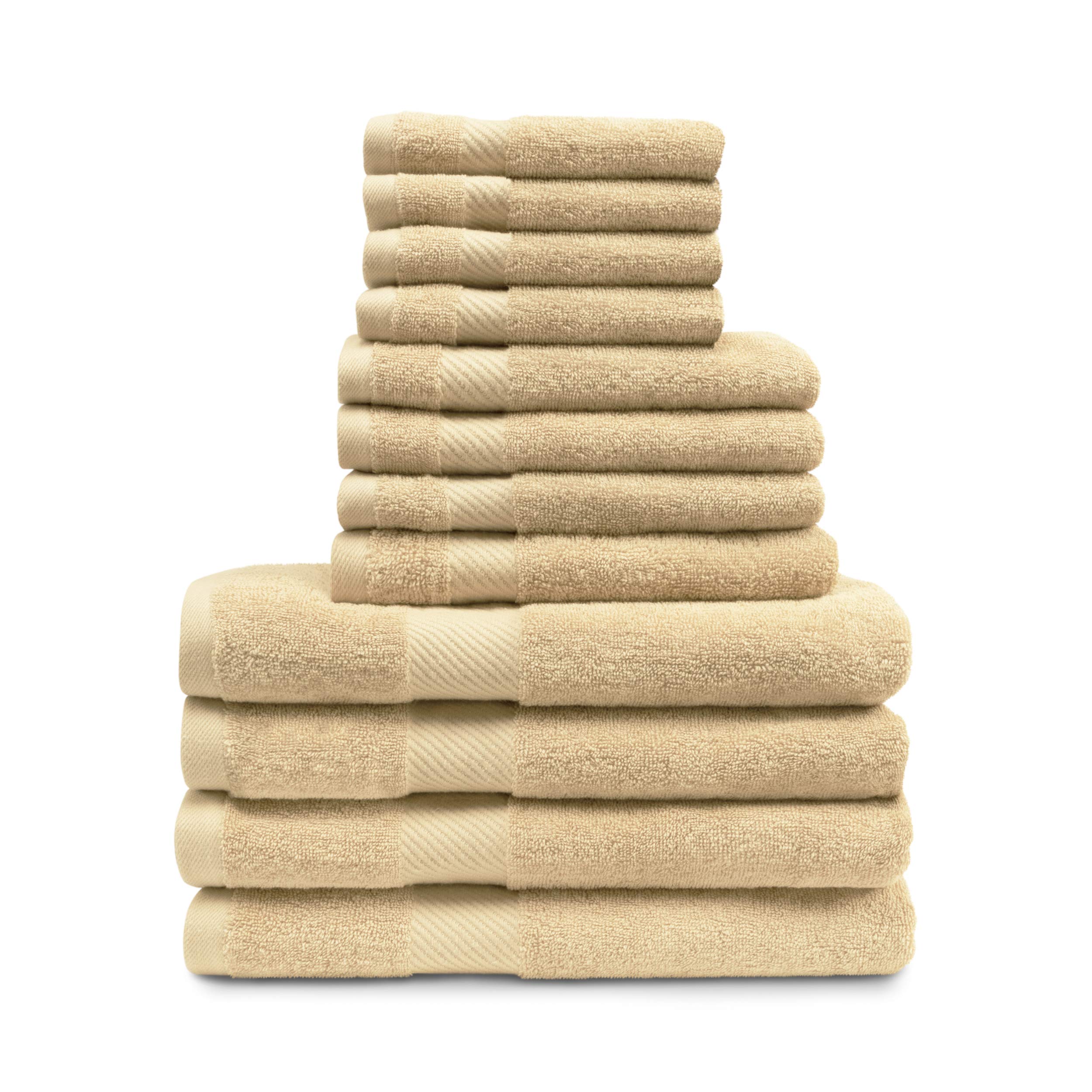 Premium 12-Piece Egyptian Cotton Towel Set - Soft Bath, Hand & Washcloths (Fawn Color) - Luxury Spa & Guest Bathroom Essentials for Hotels & Home Use