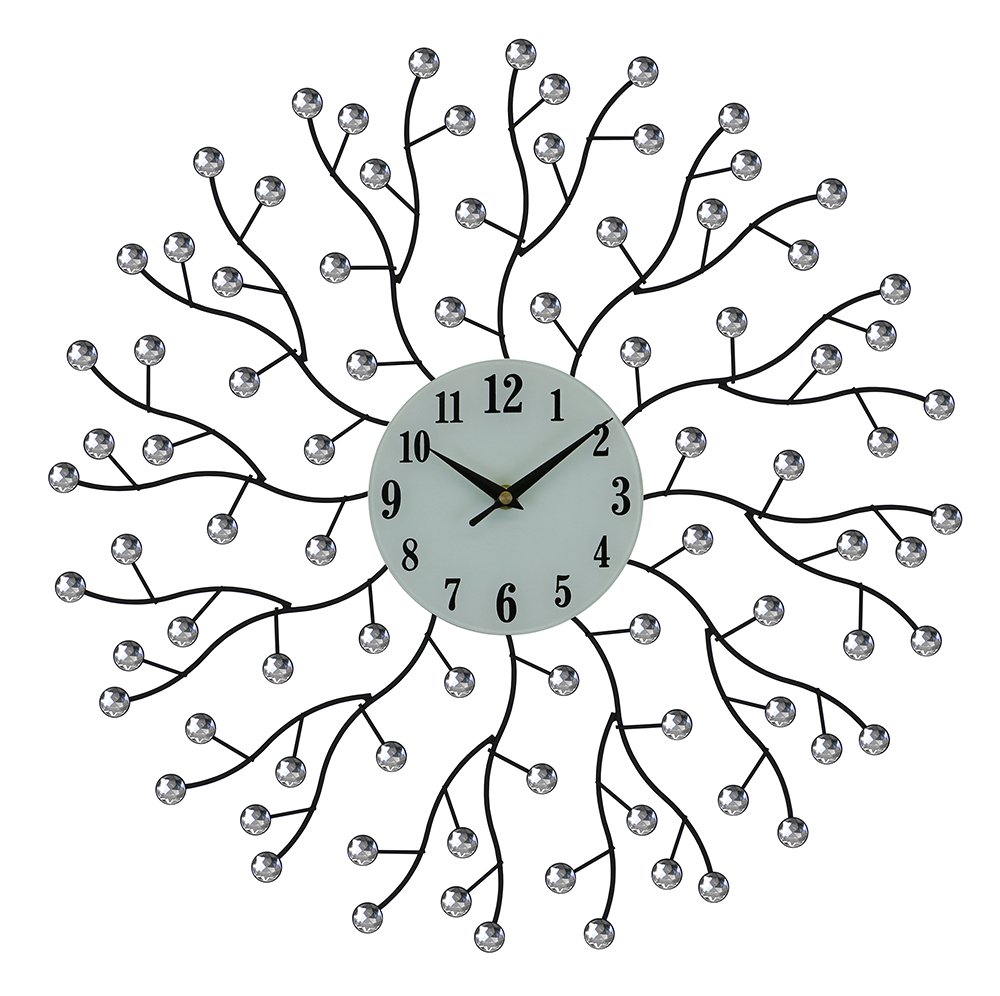 Elegant 20 Inch Ornate Round Wall Clock with Abstract Branches & Crystals - Perfect for Living Room, Bedroom & Office Decor | Gifts Plaza
