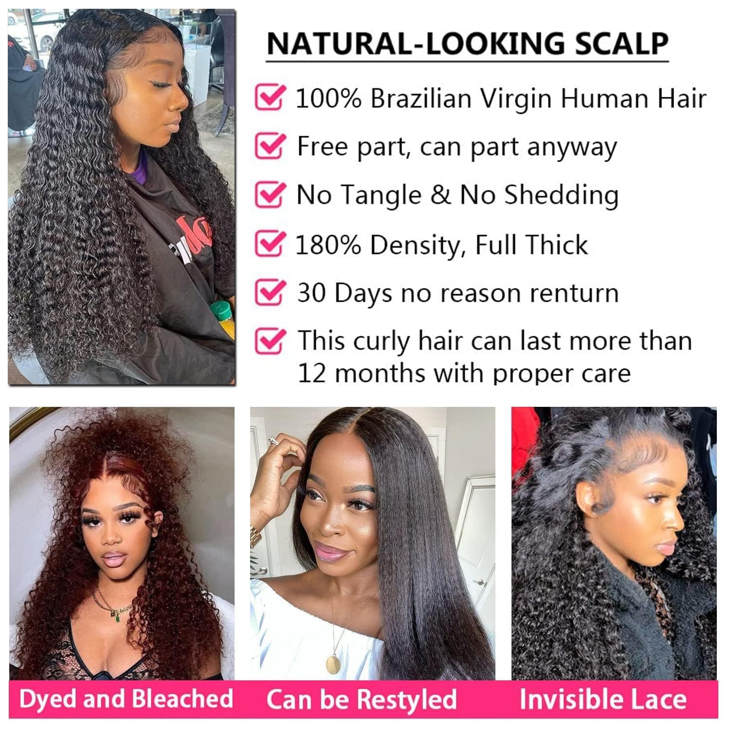 13x4 HD Lace Front Wig 20 Inch Kinky Curly Human Hair Wig - Pre Plucked 180% Density Natural Black Women's Lace Front Wigs for Daily Wear, Parties & Special Occasions